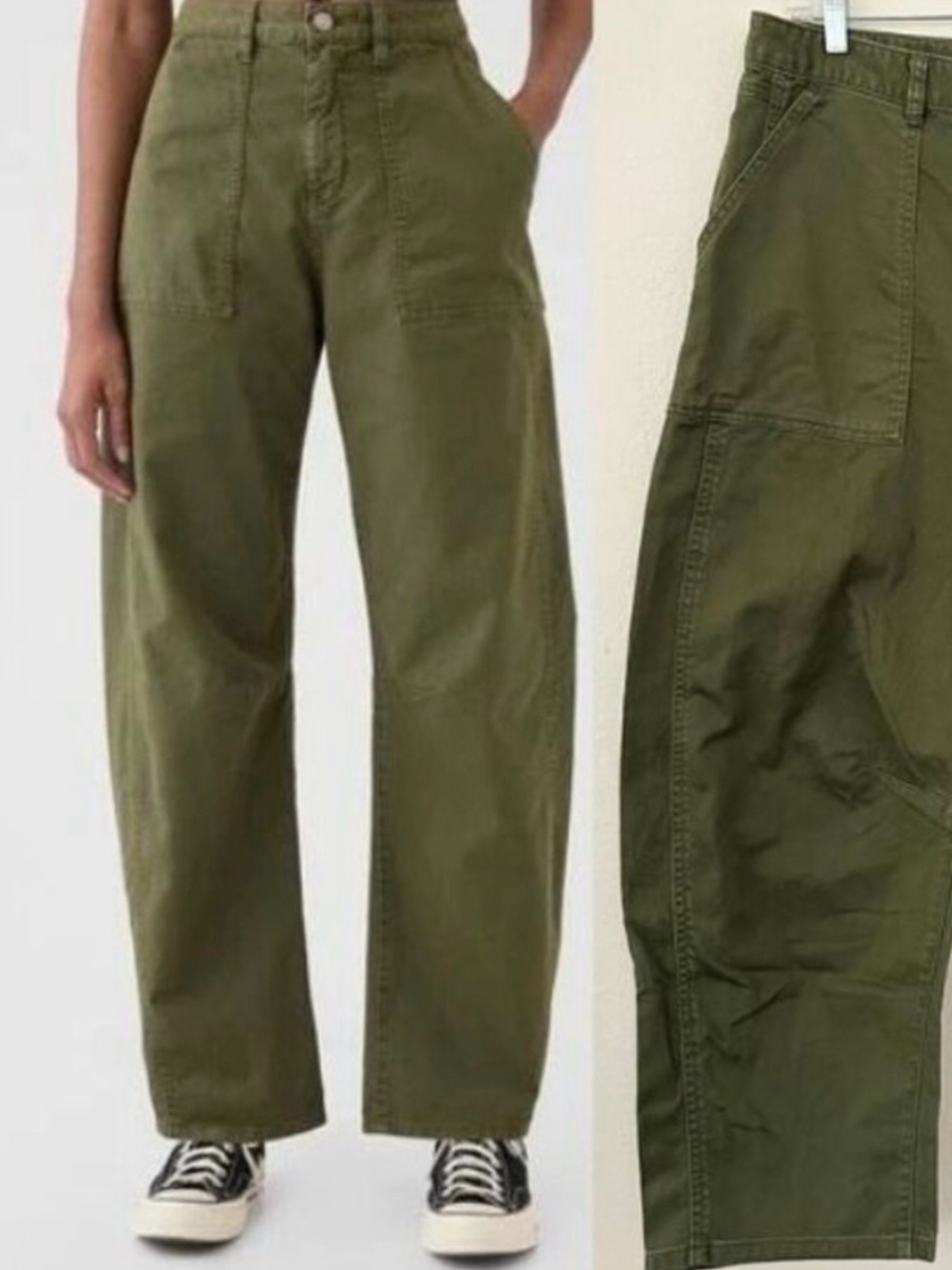 Gap Barrel Leg Surplus Pants 14 Olive Green Canvas Utility Crop Ankle Pants